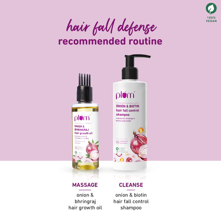 Plum Onion Hair Oil for Hair Fall and Regrowth with Bhringraj Oil, Curry Leaves and Alma Oil I Hair Growth Oil I For Women and Men | Paraben Free I 100ml