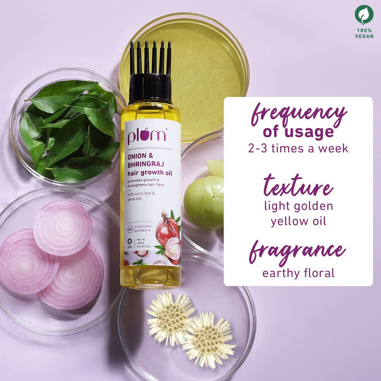 Plum Onion Hair Oil for Hair Fall and Regrowth with Bhringraj Oil, Curry Leaves and Alma Oil I Hair Growth Oil I For Women and Men | Paraben Free I 100ml