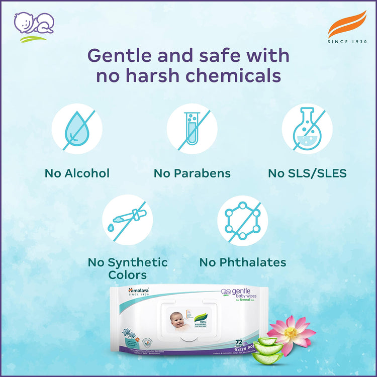 Himalaya Gentle Baby Wipes, 72 Wipes